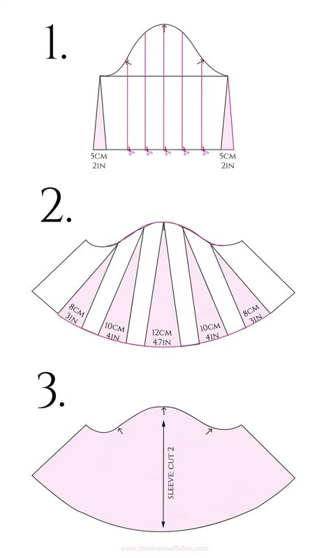 Flutter / flared sleeve sewing pattern how-to Flared Dress Pattern, Flowy Sleeve Pattern, Wide Sleeve Pattern, Butterfly Sleeve Dress Pattern, Bubble Sleeve Pattern, Sleeve Patterns Sewing, Flared Sleeves Pattern, Butterfly Sleeves Pattern, Bell Sleeves Pattern