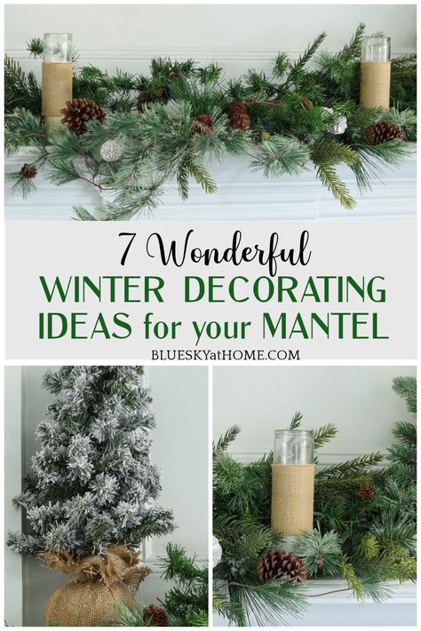 Winter Wonderland Mantle Ideas, Christmas Decor Ideas For Fireplace Mantle, Neutral Mantel Decor, Winter Mantle Decor Ideas, Winter Mantle Decor After Christmas Fireplaces, January Mantel Decorating Ideas, Small Mantle Christmas Decor Ideas, Simple Christmas Mantle Decor Fireplaces, Mantel Decorating Ideas For Christmas Rustic Simple