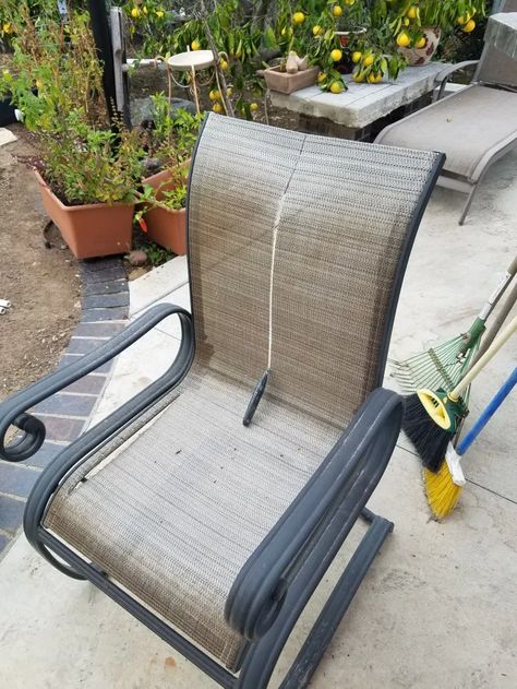 Replacing Fabric on a Sling Patio Chair Fun Diego Family Guide Patio Chairs Makeover, Outdoor Sling Chair, Patio Furniture Makeover, Chair Redo, Chair Repair, Lawn Chair, Outdoor Patio Chairs, Chair Makeover, Furniture Repair