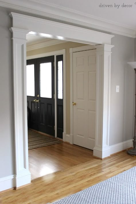 Decorative molding added to a standard doorway makes such a difference! Deur Ensuite, Driven By Decor, House Trim, Door Molding, Foyer Decorating, Door Trim, Door Trims, Room Remodeling, Interior Trim