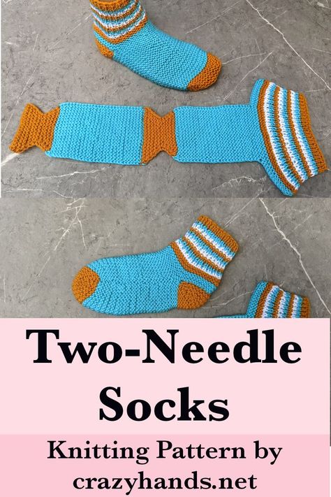 Kids Socks Knitting, Knit Socks Tutorial, Two Needle Socks, Knitted Socks Free Pattern, Socks Knitting Pattern, Knit Slippers Free Pattern, Intermediate Knitting Patterns, Knitted Slippers Pattern, Socks Knitting