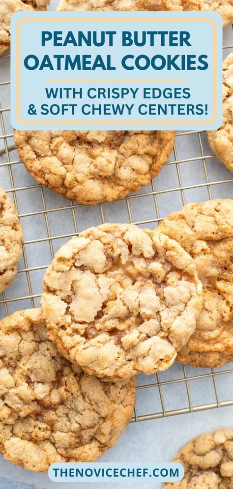 Delight in these satisfying Peanut Butter Oatmeal Cookies! With a hint of cinnamon, crisp edges, and a chewy center, these wholesome cookies made with rolled oats and creamy peanut butter are sure to please! Cinnamon Crisp, Butter Oatmeal Cookies, Peanut Butter Oats, Chewy Peanut Butter Cookies, Peanut Butter Oatmeal Cookies, Lost 100 Pounds, Peanut Butter Oatmeal, Oat Cookies, Butter Cookies Recipe