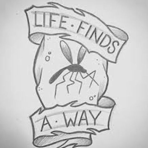 Life finds a way Jurassic World Sketches, Jurrasic Park Stickers, Jurrasic World Tattoo, Life Finds A Way Tattoo Jurassic Park, Life Finds A Way Jurassic Park, Life Finds A Way Tattoo, Jurassic Park Tattoo Ideas, Jurassic World Drawing, Jurassic Park Drawing