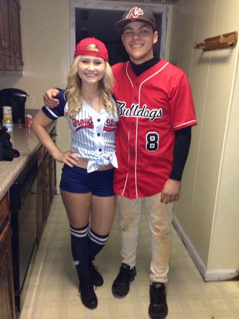 DIY Couples halloween costume! Baseball Player Costume, Baseball Costume, Nascar Costume, Baseball Couples, Baseball Costumes, Halloween Costumes Diy Couples, Halloween 23, Couples Halloween Costume, Duo Halloween Costumes