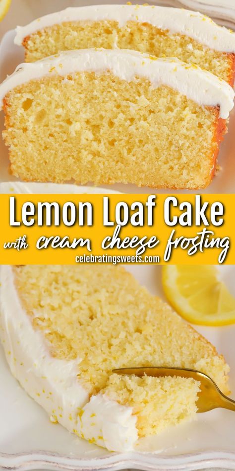 Lemon Pound Cake With Cream Cheese Icing, Lemon Cream Cheese Loaf Cake, Lemon Cream Cheese Dessert Recipes, Easter Loaf Cake, Lemon Cake With Cream Cheese Frosting, Lemon Cream Cheese Loaf, Lemon Pond Cake, Lemon Loaf Recipe, Lemon And Coconut Cake