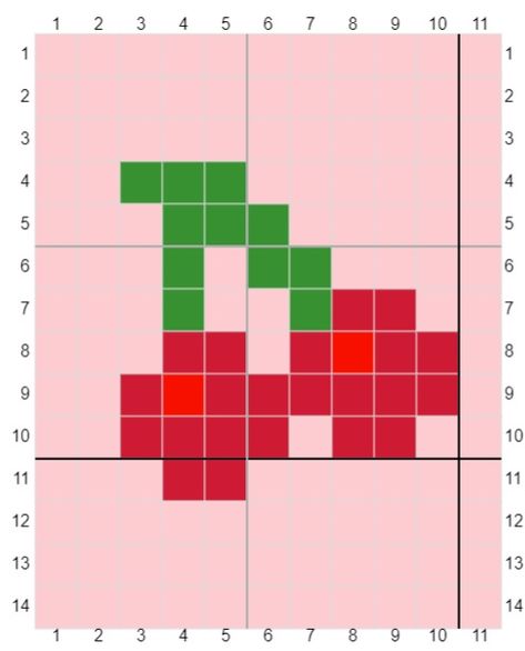 Cherry Perler Bead Pattern, 13x13 Pixel Art, Cherry Pixel Art, Clay Bead Patterns, Colorwork Knitting Charts, Drawing Pixel Art, Amigurumi Doll Clothes, Photo Pixel, Graph Art