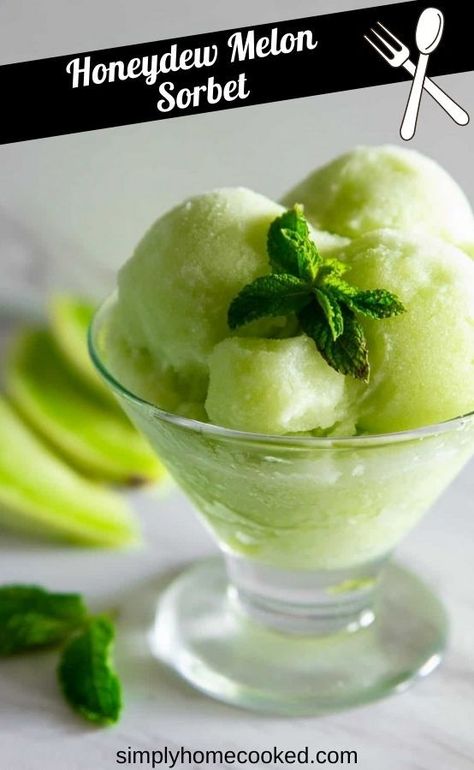 Make this Honeydew Melon Fruit Sorbet Recipe as a perfect refreshing treat for hot summer days. With just melon, coconut water, and honey this is a healthy and delicious dessert with zero guilt. Honeydew Dessert, Honeydew Recipes, Honeydew Melon Recipes, Honeydew Recipe, Honeydew Ice Cream, Melon Dessert, Honeydew Sorbet, Fruit Sorbet Recipe, Melon Sorbet