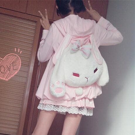 3 Ways Use- Shoulder Bag/Cross-body Bag/BackpackMaterial: Made of short plushColor: WhiteSize reference:45*33CM/17.72*12.99" Pastel Wardrobe, Stylish Lady, Bunny Bags, Kawaii Bunny, Pastel Fashion, Kawaii Fashion Outfits, Kawaii Accessories, Mori Girl, J Fashion