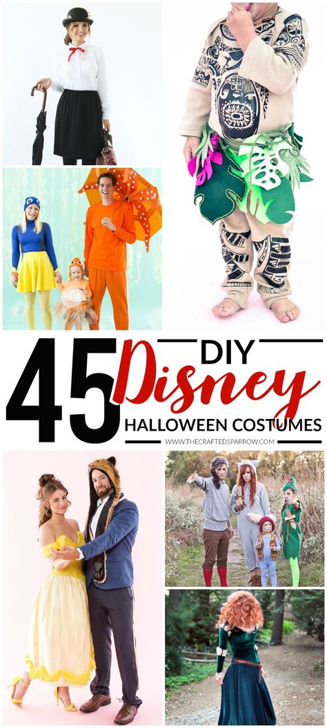 45 DIY Disney Themed Halloween Costumes  |  #Disney #DisneySMMC #diydisney Disney Characters Costumes Diy, Homemade Disney Costumes, Diy Disney Halloween Costumes, Disney Characters Halloween Costumes, Easy Disney Costumes, Disney Costumes For Women, Disney Characters Dress Up, Disney Couple Costumes, Disney Characters Halloween