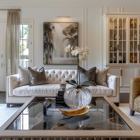 A reimagined relaxation zone with elegant curtains and a sophisticated color palette Traditional Living Room Furniture, Elegant Curtains, Classic Living Room, Fancy Houses, Traditional Living, Traditional Living Room, Architectural Details, A Living Room, Create Space