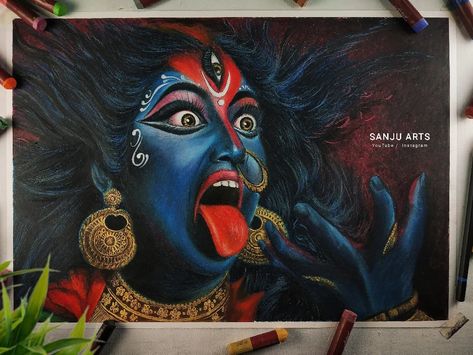 Maa Paintings Art, Goddess Kali Painting, Goddess Kali Drawing, Kaali Maa Goddesses, Kali Maa Drawing Pencil, Indian Goddess Sketch, Kaali Maa Drawing, Devi Painting Art, Maa Kali Drawing Sketch