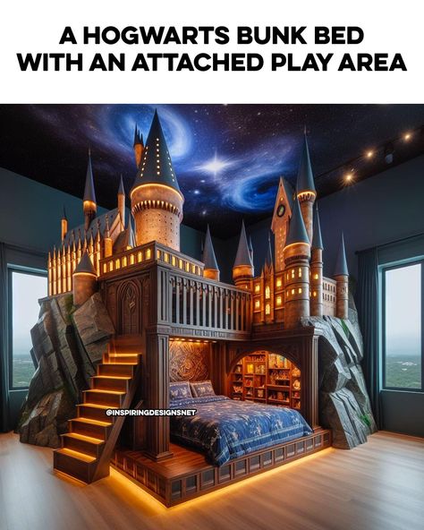 Harry Potter Themed House, Harry Potter Bedroom Ideas, Harry Potter Bed, Hogwarts Bedroom, Amazing Bedrooms, Granger Aesthetic, Harry Potter Bedroom Decor, Castle Bed, Stile Harry Potter