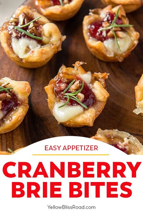 Roasted Cranberry Sauce, Cranberry Baked Brie Puff Pastry, Thanksgiving Recipes Brie, Mini Brie Puff Pastry, Brie Puffed Pastry Recipes, Bree Cheese Recipes Puff Pastries, Brie And Jam Puff Pastry, Baked Bree With Cranberry, Brie Pomegranate Appetizers