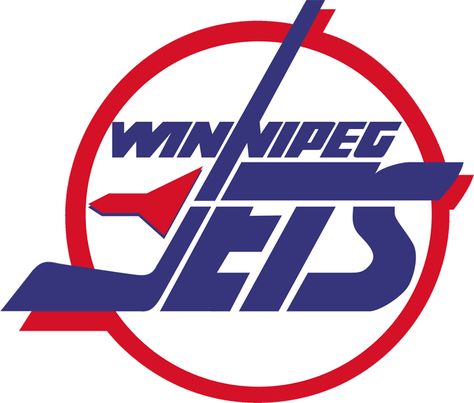 Winnipeg Jets Primary Logo (1991) - Jets in blue inside red and white circle with red jet flying next to the J Jets Logo, Logo Outline, Hockey Logos, Nhl Logos, Winnipeg Jets, Edmonton Oilers, Football Logo, National Hockey League, Logo Designer