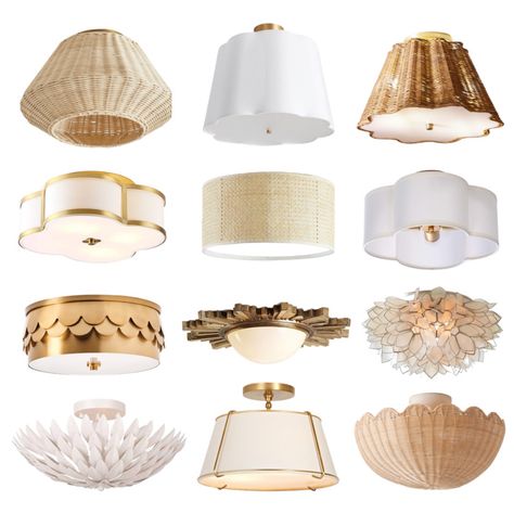 Semi Flush Chandelier Living Room, Feminine Flush Mount Lighting, Visual Comfort Flush Mount, Grandmillenial Flush Mount, Classic Flush Mount Lighting, Pretty Flush Mount Lighting, Beautiful Flush Mount Lighting, Scallop Flush Mount Light, Visual Comfort Semi Flush Mount