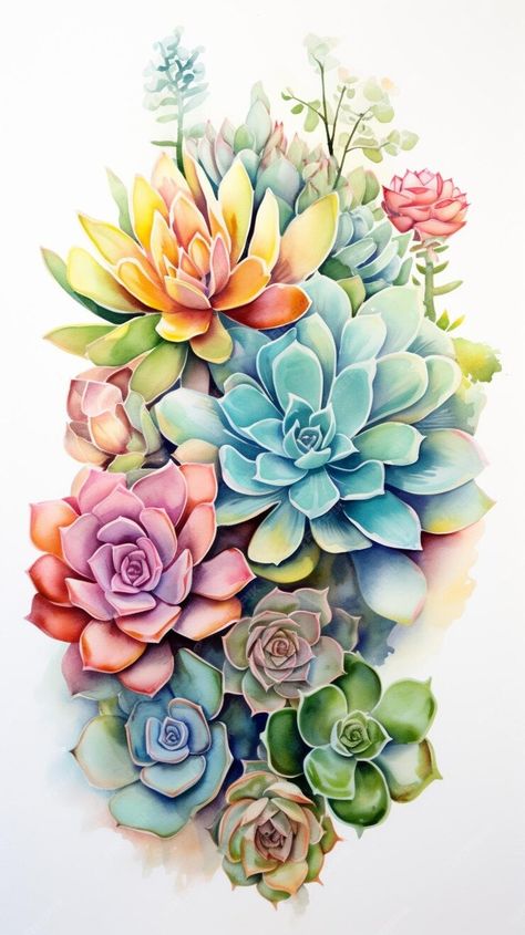 Premium Photo | There is a painting of a bunch of flowers on a white surface generative ai A Bunch Of Flowers, Flower Stickers, Desert Flowers, Shirt Prints, Watercolor Flower Art, Cactus Y Suculentas, Business Card Maker, Watercolor Drawing, Presentation Template Free