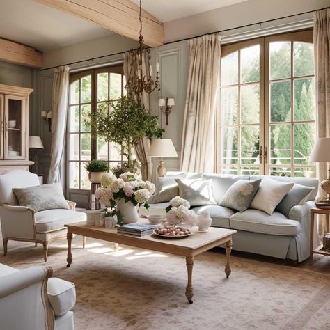 Traditional French Country Living Room, Modern French Country Living Room, Country Living Rooms, Country Coastal Decor, Country French Living Room, Inspiring Lifestyle, French Country Living, Modern French Country, English Interior