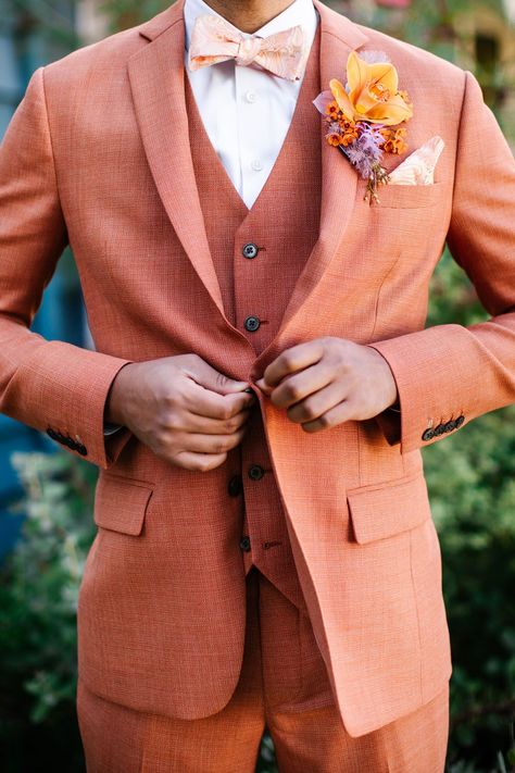 Whimsical Wedding Groomsmen, Spring Wedding Groom Attire, Spring Wedding Attire, Colorful Suit, Creative Black Tie, Street Wedding, Formal Wedding Attire, Tuxedo Colors, Cocktail Chic