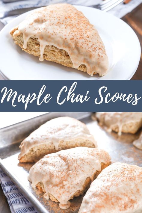 Maple Chai Scones, Vanilla Chai Scones, Vegan Chai Scones, Gluten Free Chai Scones, Chai Scones With Maple Glaze, Scone Flavor Combinations, Chai Spice Scones, Apple Chai Scones, Fall Chai Recipes