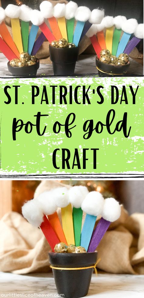 Diy Pot Of Gold St Patrick, Pot Of Gold Craft Preschool, March Activities For Seniors, Flower Pot Crafts Kids, Diy Pot Of Gold, Pot Of Gold Craft, Make A Paper Flower, Coin Crafts, Library Crafts