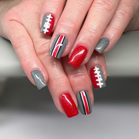 Feeling game-day ready with these Ohio State nails! 🏈🅾️ This is @luminary_nail_systems ‘Clarity’ overlay, gel polish, and level 2 nail art! 🫶 Would you get these nails? #explore #explorepage #nails #nailsnailsnails #foryou #foryoupage #nailsofinstagram #nailsoftheday #nailsofig #nailsofinsta #614nails #614nailtech #ohionails #ohionailtech #columbusnails #columbusnailtech #nailart #nailartaddict #nailartist #nailartwow #ohiostate #ohiostatefootball #ohiostatebuckeyes #ohiostatenails #ohio ... Ohio State Buckeyes Nails Art, Ohio State Nail Art, Ohio State Football Nails, Osu Nails Buckeyes, Football Fingernails, Ohio State Buckeyes Nails, Byu Nails, Ohio State Nails Designs, Osu Nails