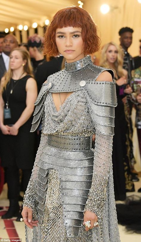 Blinged: The actress and singer wore a silver chain with diamond pendant, drop earrings an... Zendaya Met Gala, Mode Zendaya, Gala Gowns, Gala Gown, Met Gala Dresses, Zendaya Outfits, Zendaya Style, Met Gala Red Carpet, 파티 드레스