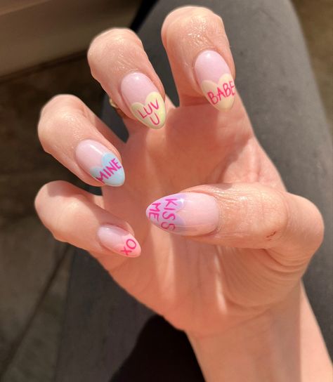 Conversation Hearts Nails, Conversation Heart Nails, Hearts Nails, Conversation Heart, Finger Nails, Conversation Hearts, Converse With Heart, Heart Nails, Valentine's Day Nails