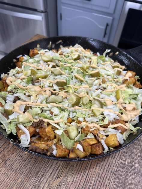 Big Mac Potato Skillet - Cooking in the Midwest Potato Skillet Dinner, Cooking In The Midwest, Luke Brown, Potato Skillet, 2023 Recipes, Easy Skillet Meals, Brown Recipe, Skillet Potatoes, Chicken Easy