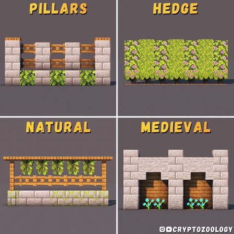 Minecraft Short Wall Designs, Minecraft Arch Way Designs, Minecraft Building Ideas Templates, Mining Minecraft Builds, Outside Decor Minecraft Ideas, Minecraft Survival Wall, Minecraft Waystones Build, Minecraft Small Wall Designs, Minecraft Builds For Beginners