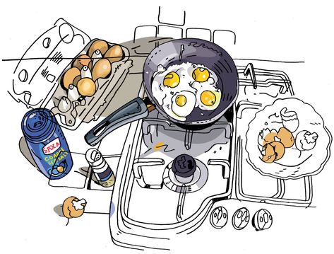 Olivier Kugler's Portfolio - 8_gq_spiegelei Food Illustration Art, Sketchbook Art Journal, Arte Sketchbook, Poses References, Sketchbook Inspiration, Food Drawing, Urban Sketching, Food Illustrations, Art Sketchbook