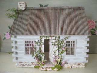 Cinderella Moments: Romantic Log Cabin Custom Dollhouse All White Exterior, Log Cabin Dollhouse, Popsicle House, Cabin Dollhouse, Primitive Houses, Custom Dollhouse, Cinderella Moments, Miniatures Diy, Log Cabin Ideas