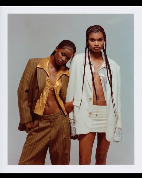 Mideyah Parker (@mideyahparkerhair) • Instagram photos and videos Full Body Poses 2 People, Two Person Editorial Poses, 2 Person Fashion Poses, Double Pose Reference, 2 Models Posing Together Male And Female, Two Models Posing Together, Twin Editorial, Duo Editorial, Two Person Photoshoot