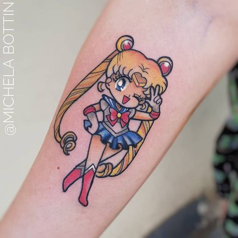 Michela Bottin Tattoo Artist on Instagram: “@kawaiiplacetattoo 🇫🇷 using @worldfamousink @fkirons @balm_tattoo #usagi #usagitsukino #sailormoontattoo #luna  #sailormoontattoos…” Venus Tattoo, Luna Tattoo, Sailor Moons, Madrid Tattoo, Barcelona Tattoo, Nerdy Tattoos, Tattoo Cute, Sailor Moon Tattoo, Video Game Tattoo