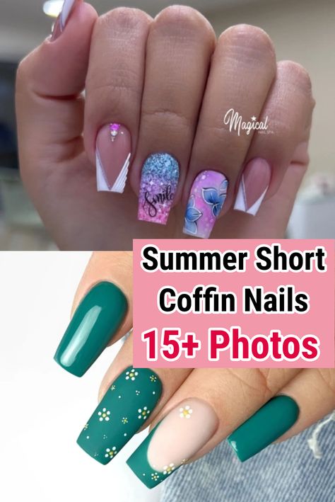 Summer Short Coffin Nails Summer Short Coffin Nails, Nails For Everyday, Short Nails Summer, Bright Summer Nails Designs, Bright Summer Nails, Short Coffin, Abstract Nail Art, Summer Manicure, Short Coffin Nails