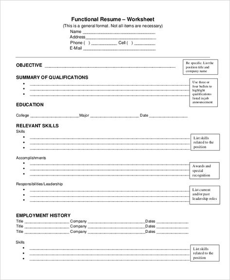 functional-resume-worksheet Resume Worksheet, Worksheet For Adults, Resume Form, Creative Writing Worksheets, Functional Resume Template, College Resume, Job Resume Samples, Free Resume Template Download, Education Resume