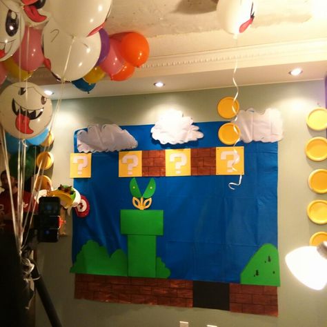 Mario Backdrop, Penny Wars, Mario Halloween, Mario Bros Birthday Party Ideas, Party Photo Booth Backdrop, Mario Bros Birthday Party, Mario Bros Birthday, Mario Birthday Party, Kid Parties