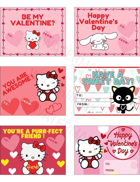 Printable Hello Kitty Valentines Cards, Hello Kitty Valentines Day Card Diy, Kuromi Valentines Day Card, Digital Valentines Cards, Sanrio Valentines Day Card, Hello Kitty Valentines Day Card, Will You Be My Valentine, Valentines Card Template, Valentines Card Printable