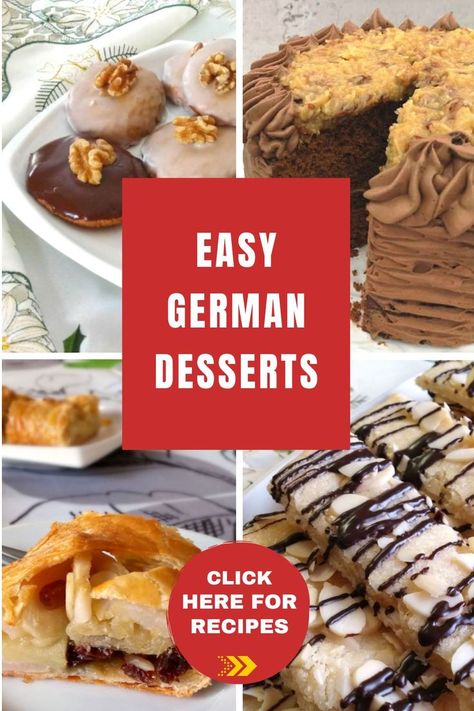 collage of easy german desserts German Food Dessert, German Dessert Recipes, German Recipes Dessert, German Cakes Recipes, Traditional German Desserts, German Snacks, German Dessert, German Pastries, Easy German Recipes