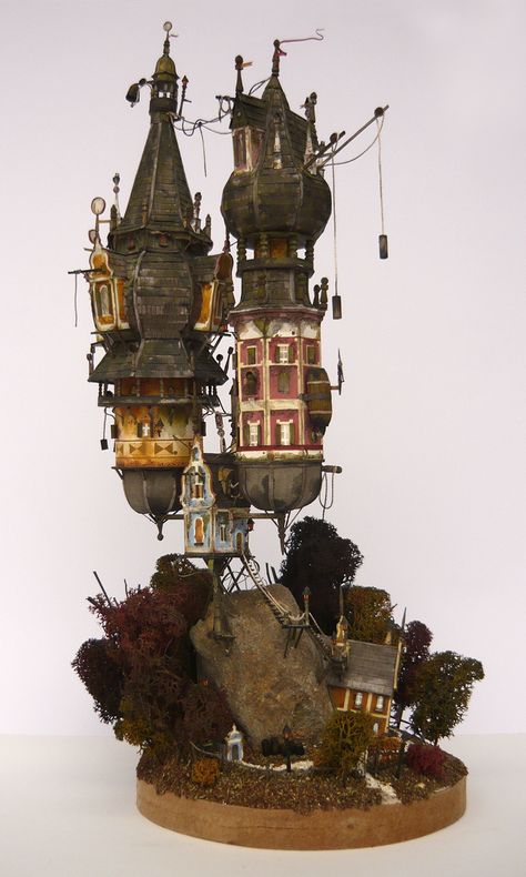 The two towers 01 by Raskolnikov0610 on DeviantArt Steampunk Kunst, Architectural Sculpture, The Two Towers, Steampunk Art, 판타지 아트, Environment Design, Fairy Houses, Dieselpunk, Environmental Art