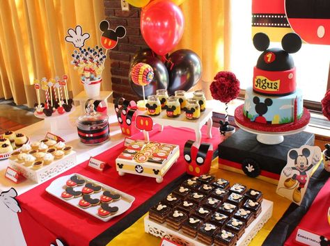 Mickey Mouse Baptism Party Ideas | Photo 1 of 18 | Catch My Party Candy Table Ideas Mickey Mouse, Mickey Sweets Table, Mickey Mouse Candy Table 1st Birthdays, Mickey Mouse Loot Bag Ideas, Mickey Mouse Mixed Up Adventures Party, Mickey Mouse Photos, Mouse Photos, Mickey Mouse 1st Birthday, Baptism Party