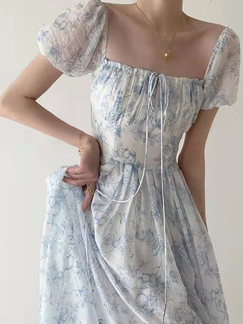 Trizchor New Women's Summer Floral Print Midi Dress Short Sleeve Elega – Trizchlor Shabby Chic Dress, 파티 드레스, Cottagecore Fashion, Dress Cottagecore, Cottagecore Dress, Floral Print Midi Dress, Midi Short Sleeve Dress, Printed Midi Dress, Floral Printed