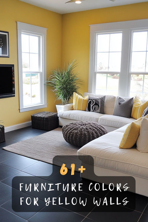 Looking for the perfect furniture colors to pair with yellow walls? These 61 ideas will help you create a cohesive and stylish space. From crisp whites to rich jewel tones, you'll find the ideal color combinations to complement your yellow walls. Click now to explore all the best options! 💛✨ #YellowWalls #FurnitureColors #HomeDecor #InteriorDesign #RoomInspo #ColorInspiration #StylishLiving Yellow Room Color, Colors To Pair With Yellow, Preppy Yellow, Room Color Palette, Rich Jewel Tones, Furniture Colors, Yellow Room, Yellow Wall, Yellow Walls