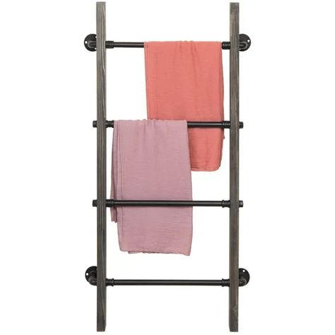 Industrial Pipe | Wayfair Wood Blanket Ladder, Wooden Blanket Ladder, Wall Towel Racks, Industrial Wall Shelves, Bathroom Towel Holder, Towel Ladder, Quilt Rack, Ladder Rack, Bar Bathroom