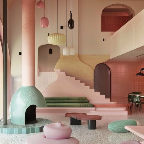 🌸✨ Explore the charm of pastel interiors where pink hues and modern elegance meet. From playful lighting to sleek fireplaces, these designs are full of inspiration! ✨🌸 Made by ai. #interiordesign #homedecor #pastelinteriors #modernliving #designinspiration #interiorai #midjourneyinterior Classic Modern Interior, Pastel Interiors, Pastel Interior Design, Sleek Fireplace, Interior Props, Pastel Interior, Colorful Interior Design, Living Room Warm, Interior Design Presentation