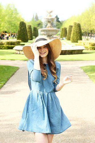 Spring Denim smock floppy straw hat outfit | Flickr - Photo Sharing! Straw Hats Outfit, Spring Hat, Floppy Straw Hat, Spring Denim, Hat Outfit, Chambray Dress, Outfits With Hats, Street Style Inspiration, Looks Style