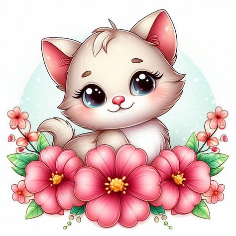 Cute Kitten Illustration, Easy Balloon Animals, Cute Animals Clipart, Kitten Painting, Christmas Farm Animals, Farm Clipart, Animales Cute, Black And White Clipart, Clipart Animals