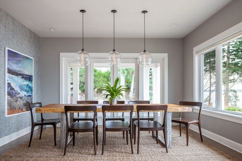 Pendant lighting over dining table