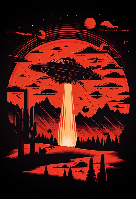 Alien Spaceship Art, Space Comic Art, Alien Abduction Art, Science Fiction Aesthetic, Ufo Illustration, Alien Illustration, Retro Space Posters, Alien Poster, Retro Alien