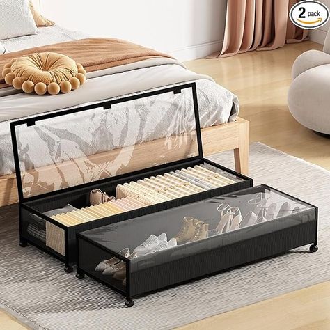 Amazon.com: Eastherry Under Bed Storage with Wheels, 54L XXL Larger Under Bed Storage Containers with Clear Lids, 36'' Lengthen Under Bed Shoe Organizer, Rolling Under Bed Storage for Shoes Clothes (2 PACK) : Home & Kitchen Mezzanine Room, Storage With Wheels, Storage For Shoes, Under Bed Shoe Storage, Diy Storage Bed, Space Saving Bedroom, Under Bed Storage Containers, Bedroom Hacks, Under Bed Drawers