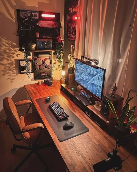 Cozy Desk, Home Studio Setup, Desktop Setup, Pc Setups, Desk Setups, Bedroom Setup, Gaming Setups, Room Redesign, Gaming Room Setup